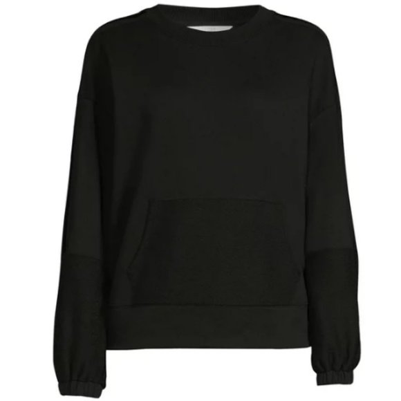 Time and Tru Terry Trim Sweatshirt Velvet Twill taping Size Medium Black New - Picture 2 of 8